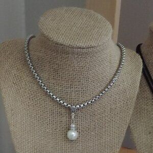 HBJ Original One-of-a-Kind Silver and Pearl Drop Necklace